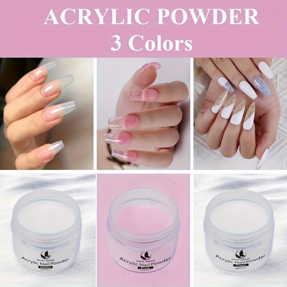 Acrylic Nail Kit for Beginners Nail Technicians with Professional Brush Tricolor Acrylic Powder Complete Starter Set for Practice Nail Extensions Salon Quality DIY Nails
