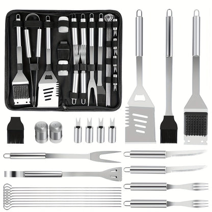 BBQ Grill Tool Kit with 24-Piece Cased Set or 15-Piece Utensil Set for Camping and Backyard Cooking