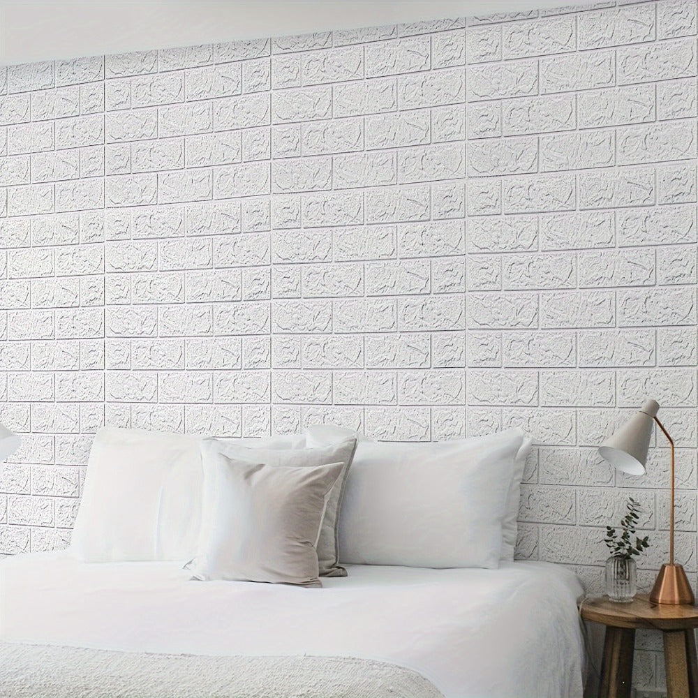 100-Piece 3D Foam Brick Wall Panel Set in Five Patterns with 13.78 x 15.16-Inch Self-Adhesive Tiles