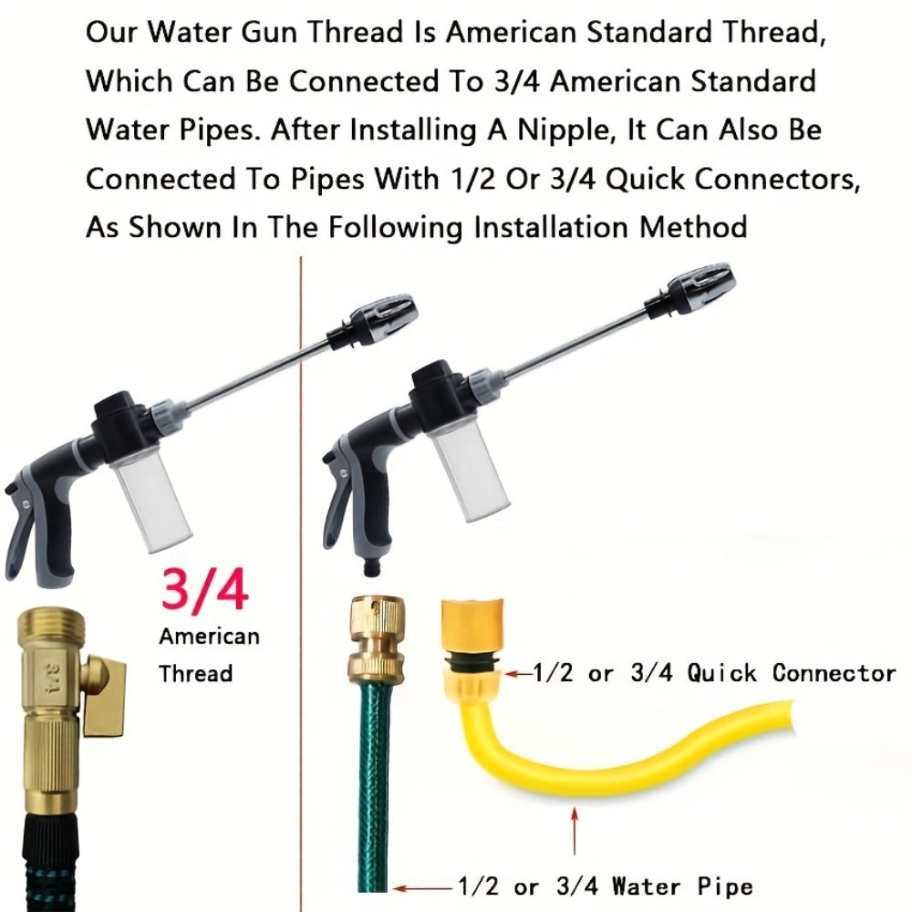 High Pressure Car Wash Spray Gun with Adjustable Nozzle – 3/4" & 1/2" Quick Connect, Multi-Function Garden Hose Sprayer for Car Cleaning, Watering & Pet Wash