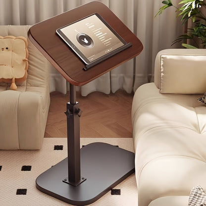 Floor Laptop Tray Table with 360-Degree Swivel Top, Adjustable Support Rod and Walnut or Black Options