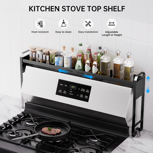 Stove Shelf Spice Rack Organizer – Expandable Adjustable Height Kitchen Storage Rack for Back of Stove, Over Sink, Counter Top Organization