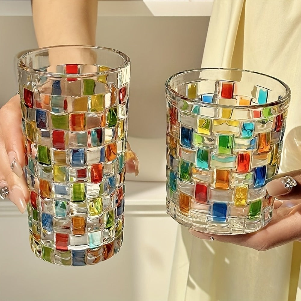 Color-Block Drinking Glass Set with Four Checkout Configurations, Two Heights and Two- or Four-Piece Packs