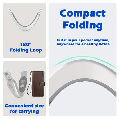 Pink Foldable Face and Neck Massage Wrap with Adjustable Band, Dual Contact Pads and Rechargeable Control Module