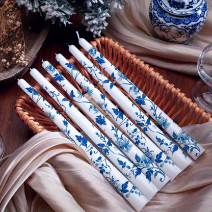 Taper Candles Blue White Porcelain 6-Pack 10 Inch for Everyday Face, Beard and Body Grooming