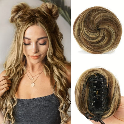 Mini Donut Bun Hairpiece with Cat Ears Claw Clip Messy Bun Synthetic Fiber Instant Updo – 2 Pcs Set for Women Girls All Hair Types Natural Black Brown Blonde 4 Inch