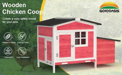 Hen House Outdoor Wooden Chicken Coop with Nesting Box Ramp Removable Tray Elevated Design Fir Wood Asphalt Roof 3 Colors Lockable Doors for Backyard Poultry