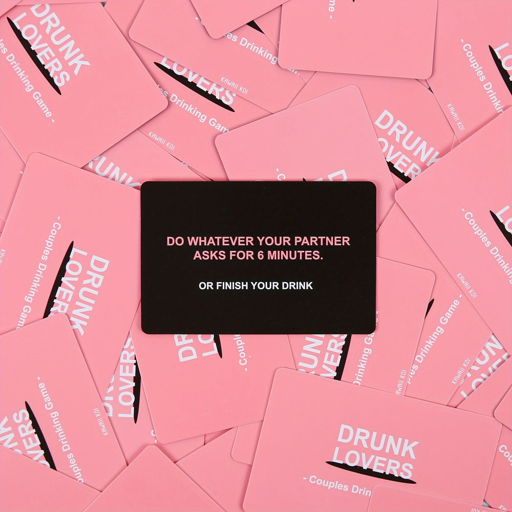 Drunk Lovers Couples Card Game with 54 Prompt Cards Split into 26 Pink and 28 Gray Cards, with Compact Pink Box