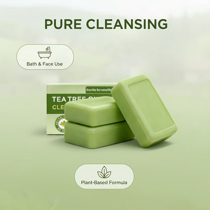 Tea Tree Bar Soap, Three-Pack of Green Plant-Essence-Labeled Bars for Face and Body Washing