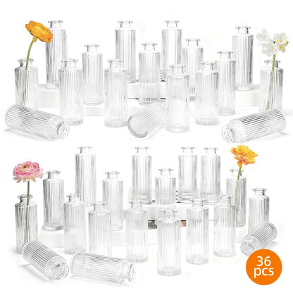 Mini Bud Vases Set - Modern Striped Clear Glass Flower Vases for Wedding Centerpieces, Birthday Party, Anniversary, Home Table Decor, Multiple Sizes 12/24/36 Pcs
