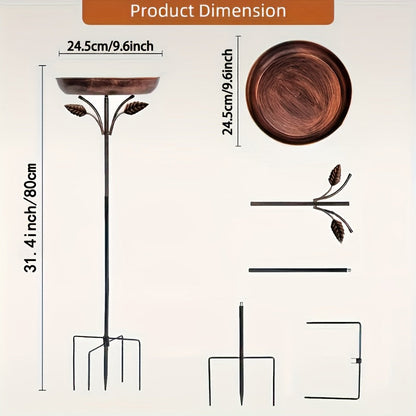Garden Bird Station Options with 87.99-Inch Four-Hook Pole, Round Feeder or Leaf-Accent Bath