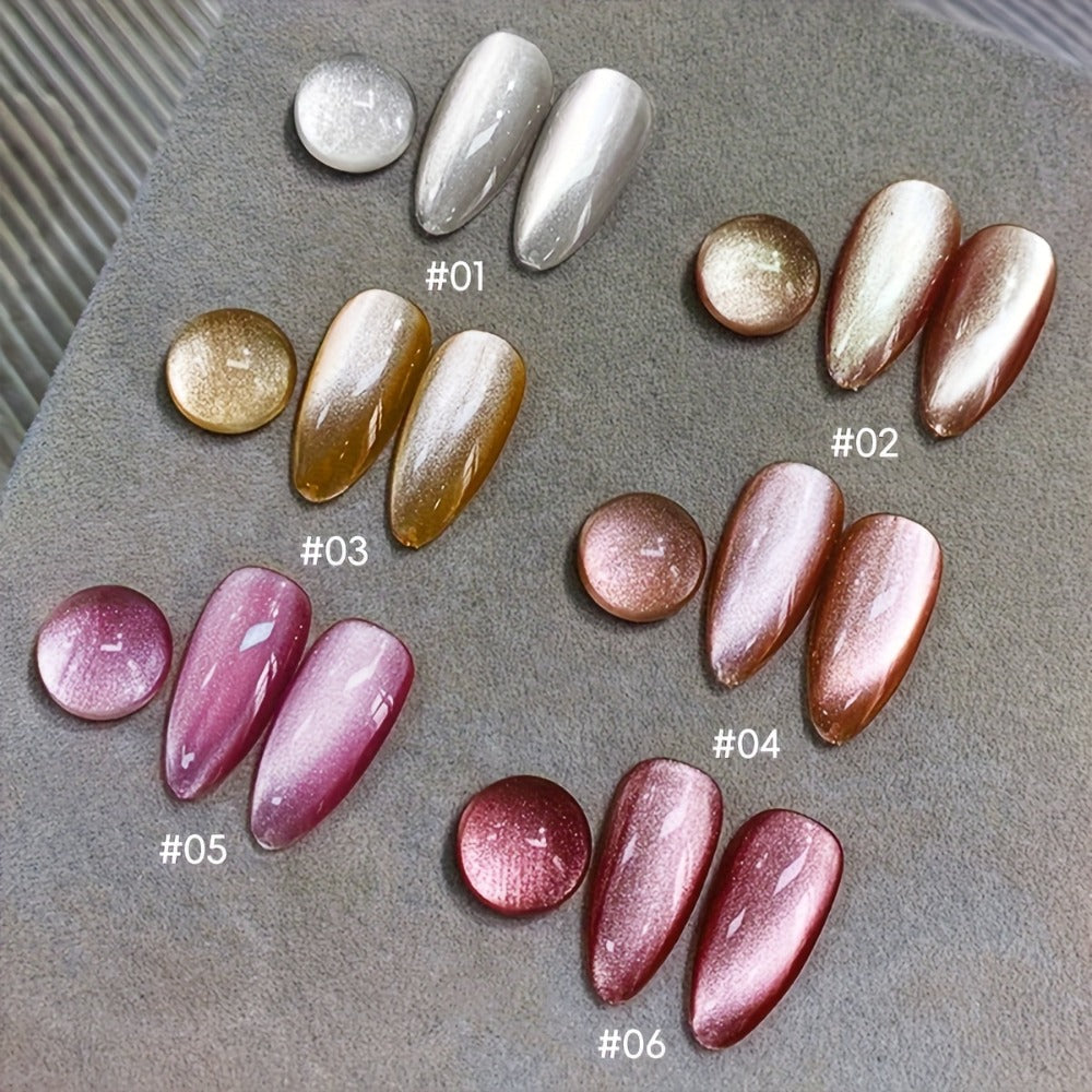Gel Nail Polish 6-Color Rock-Candy Magnetic Cat-Eye Set with Holographic Reflective Finish