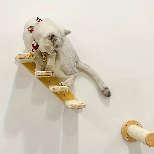 Wall-Mounted Cat Climbing Frame Solid Wood Cat Stairs Ladder Perch Jumping Platform All Season Indoor Cat Wall Furniture Adorable Cat Steps
