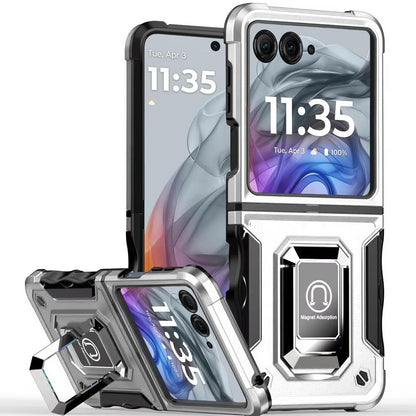 Motorola Razr 2024 Case Defender Metal Magnetic Ring Stand Hybrid Cover – Heavy Duty Shockproof TPU PC Armor with Kickstand & Magnetic Car Mount Compatibility