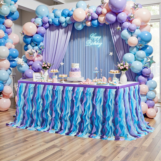 Tutu Table Skirt 6ft – Ruffle Curly Willow Tulle Table Skirt for Rectangle & Round Tables, Birthday Party, Wedding, Baby Shower, Christmas & Halloween Decoration, Multiple Colors