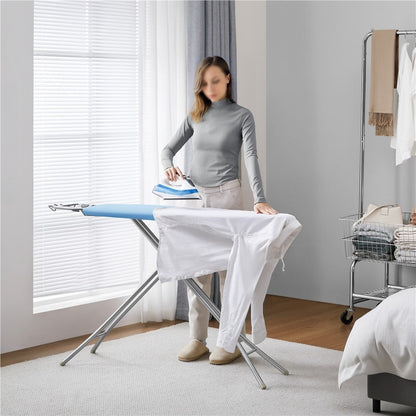 Ironing Board Full Size Adjustable Height Foldable Iron Board with 4-Leg Stand 4-Layer Thick Pad Iron Rest Safety Lock for Home Dorm Laundry Room