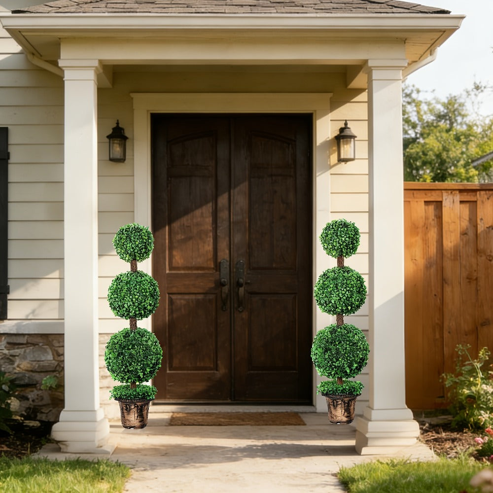 Two-Piece Artificial Boxwood Topiary Tree Set in 3-Foot Two-Ball or 4-Foot Three-Ball Designs