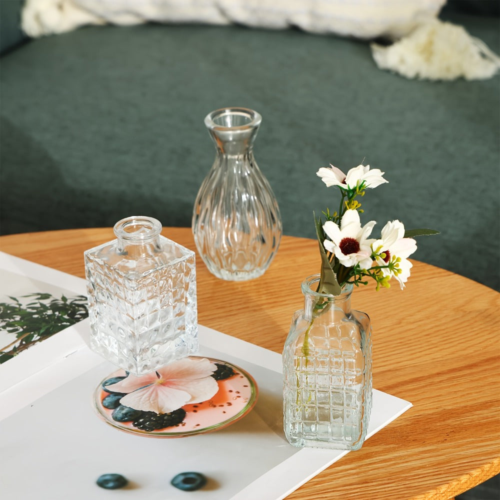 Mini Clear Bud Vases Set Wedding Centerpieces for Tables Small Glass Flower Vases for Entryways, Bedrooms and Living Spaces