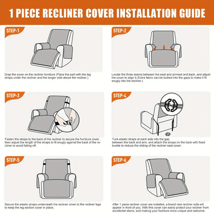Quilted One-Piece Recliner Chair Cover with Side Pockets, Back Buckle Strap and 11 Color Options