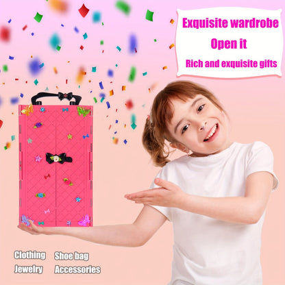 139-Piece Rose Doll Wardrobe and Accessory Case for 11.5-Inch Dolls with Dresses, Shoes and Stickers