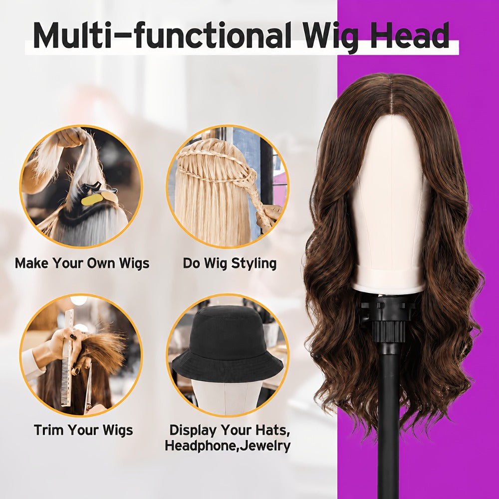 22-Inch Mannequin Head and Adjustable Tripod Stand Set in Pink, Black or White with Styling Accessories