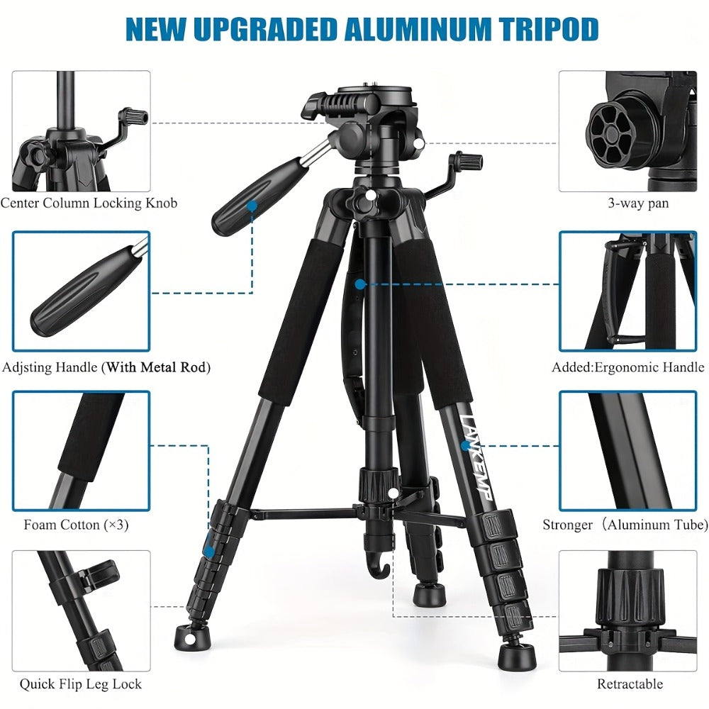 ALEiMON 74-Inch Tripod with Dual Quick Release Plate – Heavy-Duty Aluminum Alloy Camera Stand with Phone Clip & Carry Bag for DSLR, Mirrorless, Projector, Spotting Scope & Webcam