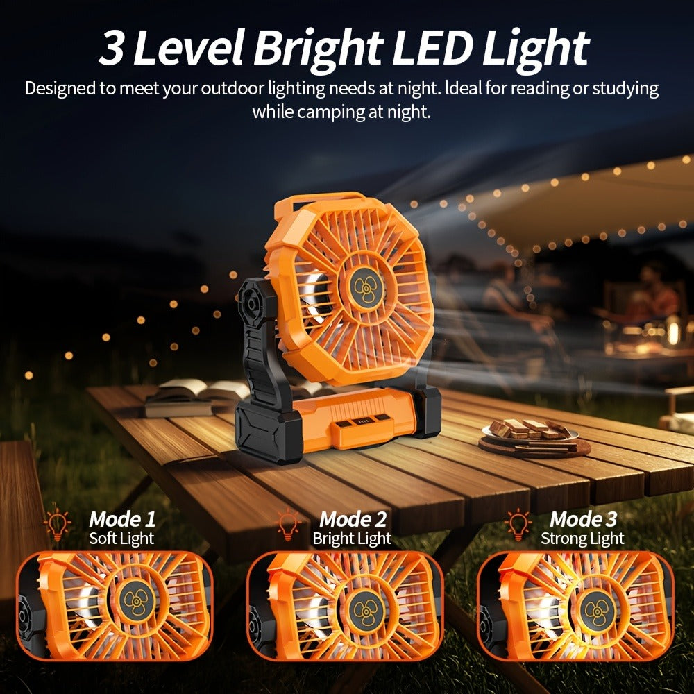 20000mAh-Label Camping Fan with Hanging Hook, LED Lantern and Six Color Checkout Options Pictured