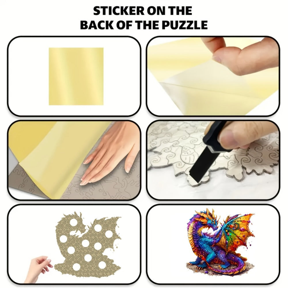 Dragon Wooden Jigsaw Puzzle with Irregular Animal-Shaped Pieces in Exact Small or Large Size Options