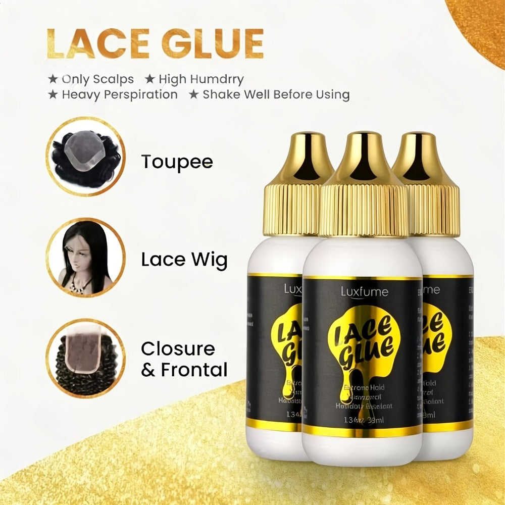 Lace Front Wig Glue Waterproof Extreme Hold 3-Pack Invisible Clear Drying Liquid Adhesive for HD Lace Swiss Lace Wigs & Hairpieces 100ml Per Bottle Long Lasting Secure Bond