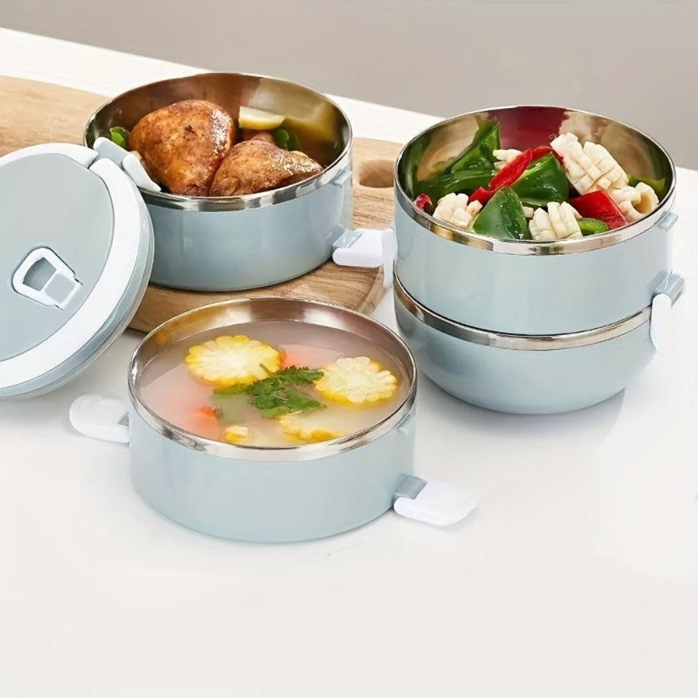 Stackable Bento Lunch Box, Stainless Steel Cylindrical Meal Container in 2-Layer, 3-Layer or 4-Layer Options