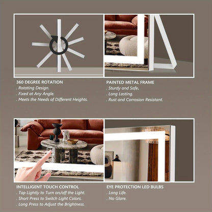 Rotating LED Vanity Mirror with 15X Magnifier, Three Light Colors and 14 x 17 Inch Framed Design