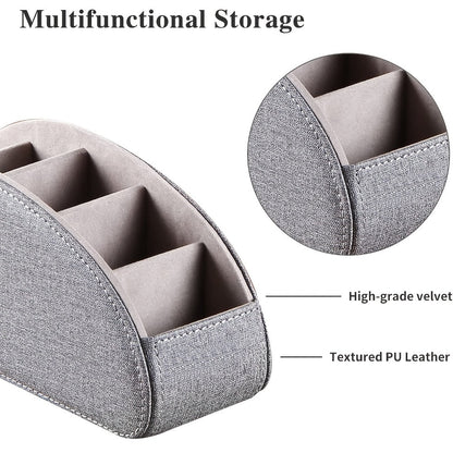 Faux Leather Desktop Organizer 5 Compartments – Multifunctional Remote Control Holder Caddy, Pen Holder Storage Box for Remote Controls, Pens, Eyeglasses, Makeup Brushes & Office Stationery, 10 Styles