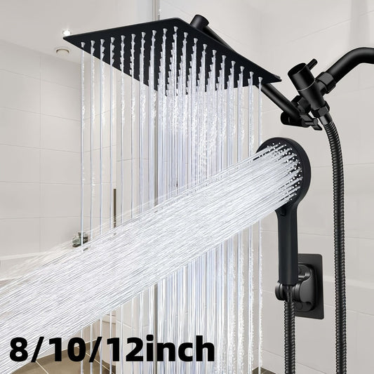 Rain Shower System with Handheld Shower Head – High Pressure Rainfall Showerhead Combo Copper Diverter Anti-Clog 8 10 12 Inch