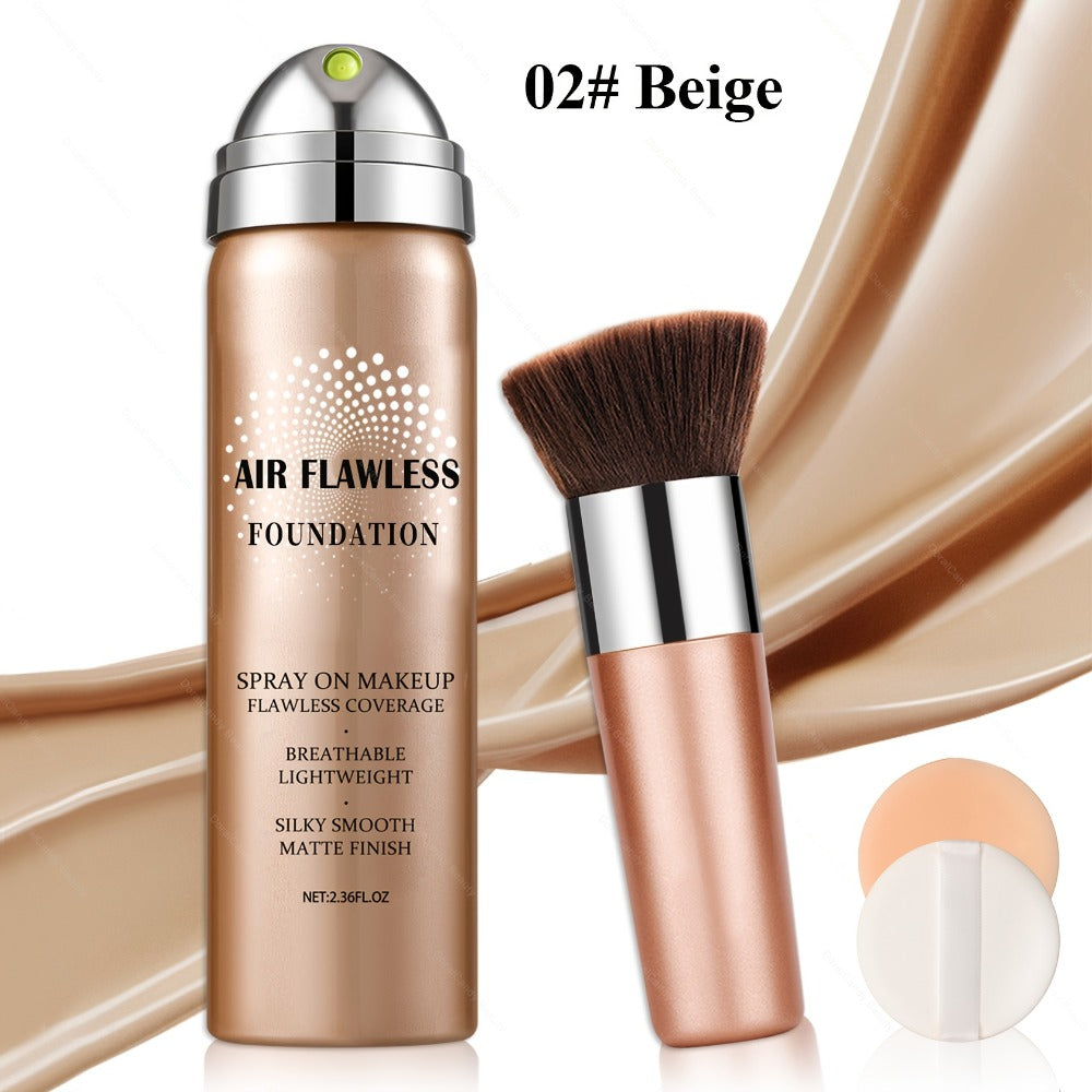 Full Coverage Liquid Foundation Airspray Kit Buildable Formula 6 Shades - Natural Beige Nude Porcelain Tan Medium Natural Satin Finish