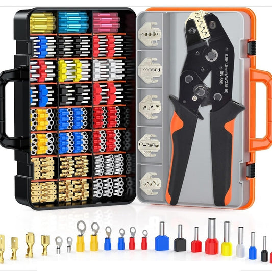 Wire Crimper Kit 718pcs SN-68B Ratchet Crimping Tool AWG28-16 with Replaceable Jaw & Assorted Terminals – Insulated Cable Connector Male Female Pair Electrical Wiring Set