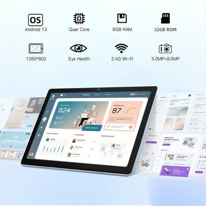Android 13 Tablet 10 Inch 6GB RAM 32GB Storage 512GB Expandable Quad-Core IPS Touchscreen 2.4G WiFi Dual Camera Kids Adults Entertainment Portable Pad Sky Blue Gun Color