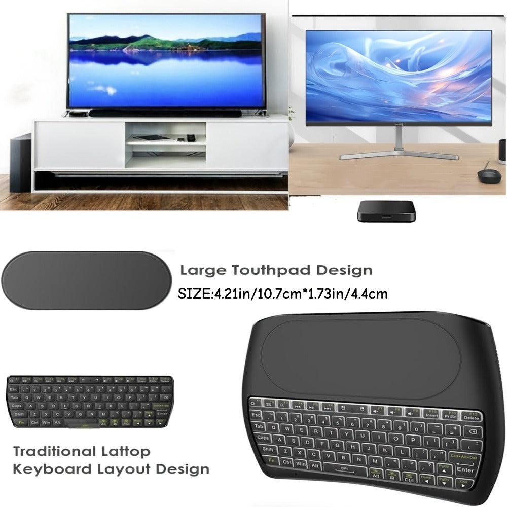 Wireless Mini Keyboard with Large Touchpad & 7-Color Backlight – Bluetooth & 2.4G Dual Mode Handheld Keyboard Remote Control, Rechargeable, USB Dongle, Plug and Play for TV Box PC Smart TV