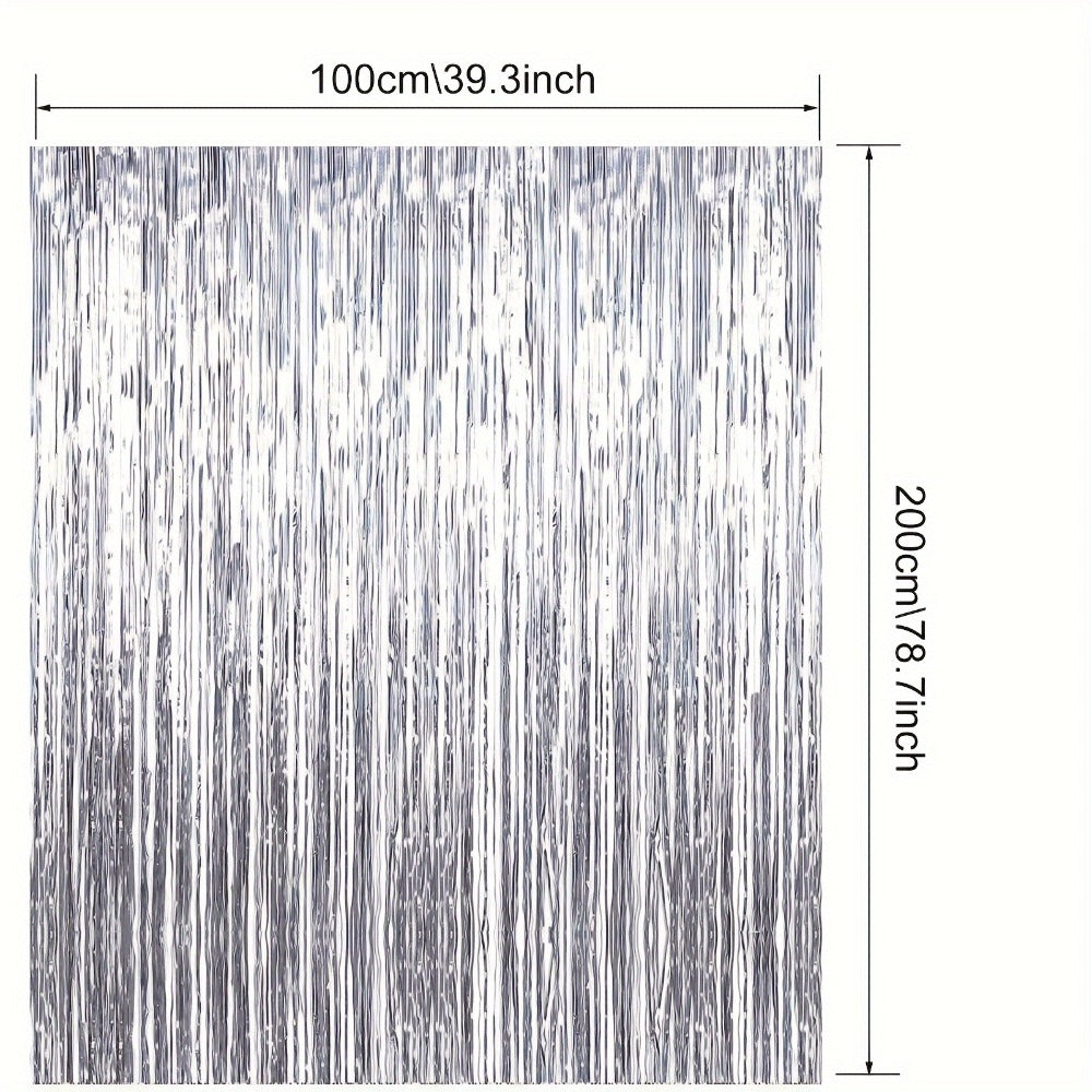 Party Decorations Six-Pack Silver Tinsel Curtain Backdrop, 39.3 x 78.7-Inch Panels for Photo Areas