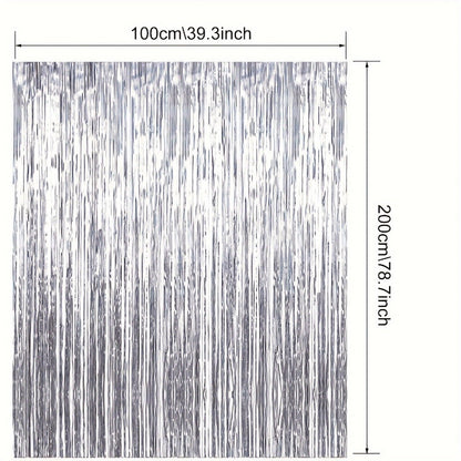 Party Decorations Six-Pack Silver Tinsel Curtain Backdrop, 39.3 x 78.7-Inch Panels for Photo Areas