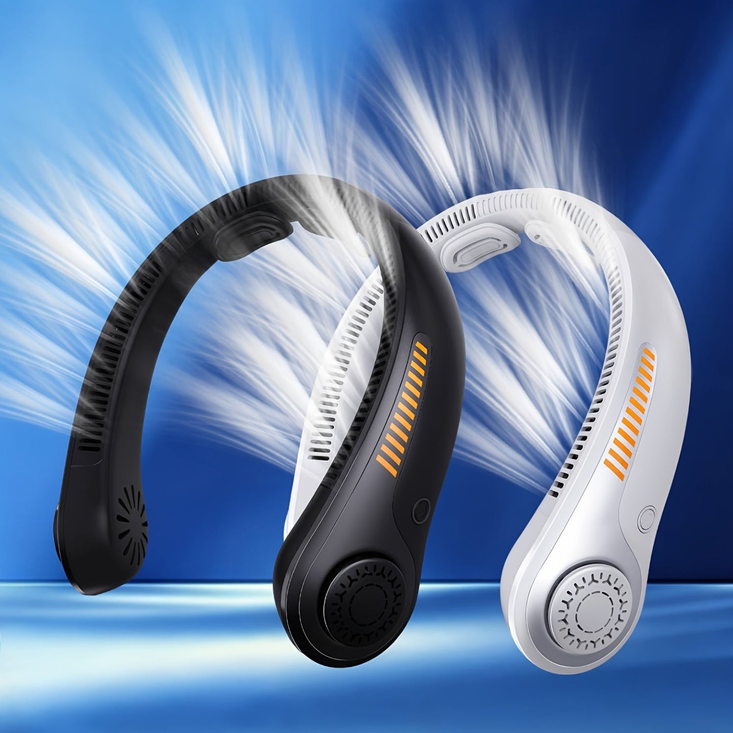 Loop-Style Neck Fan in Ten Single or Paired Color Checkouts with Five-Speed Control and USB Charging
