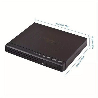 Compact Black DVD Player with RCA Output, USB Port, Remote Control and Approx. 8.78 x 7.09-Inch Body