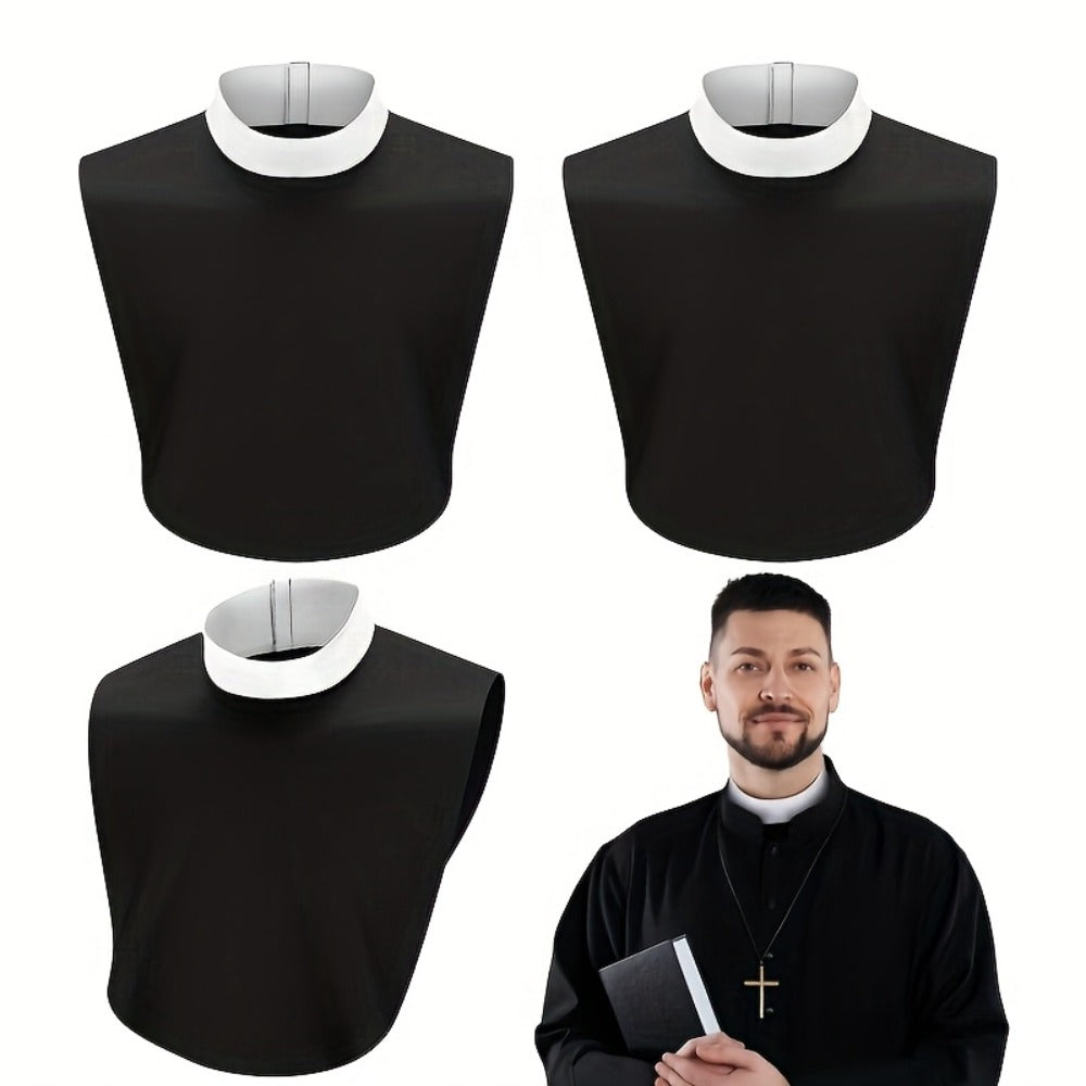 Clergy Collar Costume Bib Set, Three-Pack in Black and White with Hook-and-Loop Neck Fasteners