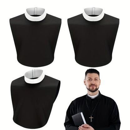 Clergy Collar Costume Bib Set, Three-Pack in Black and White with Hook-and-Loop Neck Fasteners