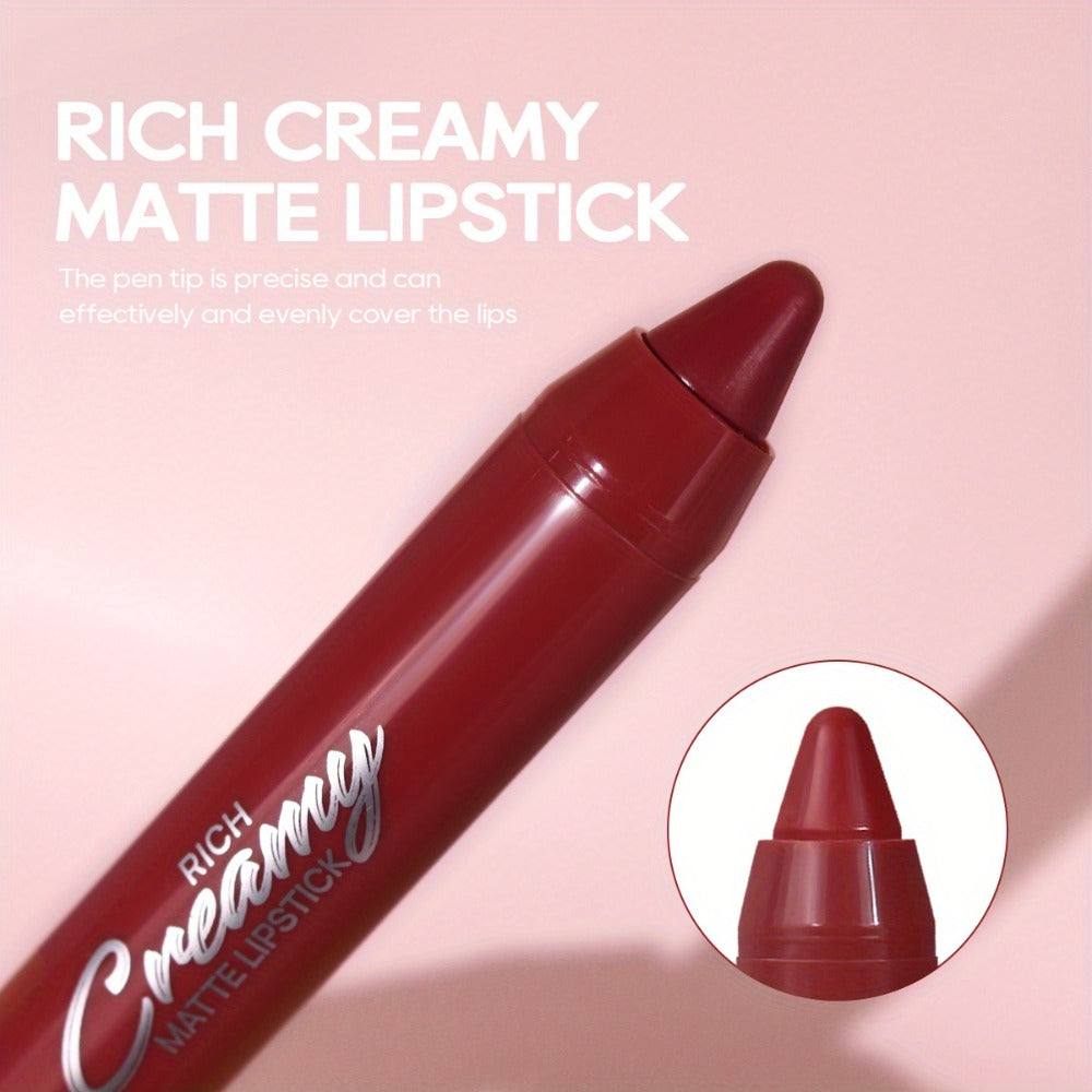 Waterproof Matte Lipstick Pen Set 6PCS with Lip Liner – Long-Lasting Non-Transfer Crayon Formula, Velvety Matte Finish in Nude & Red Shades, Contour Lip Tint Makeup for Women All Skin Tones
