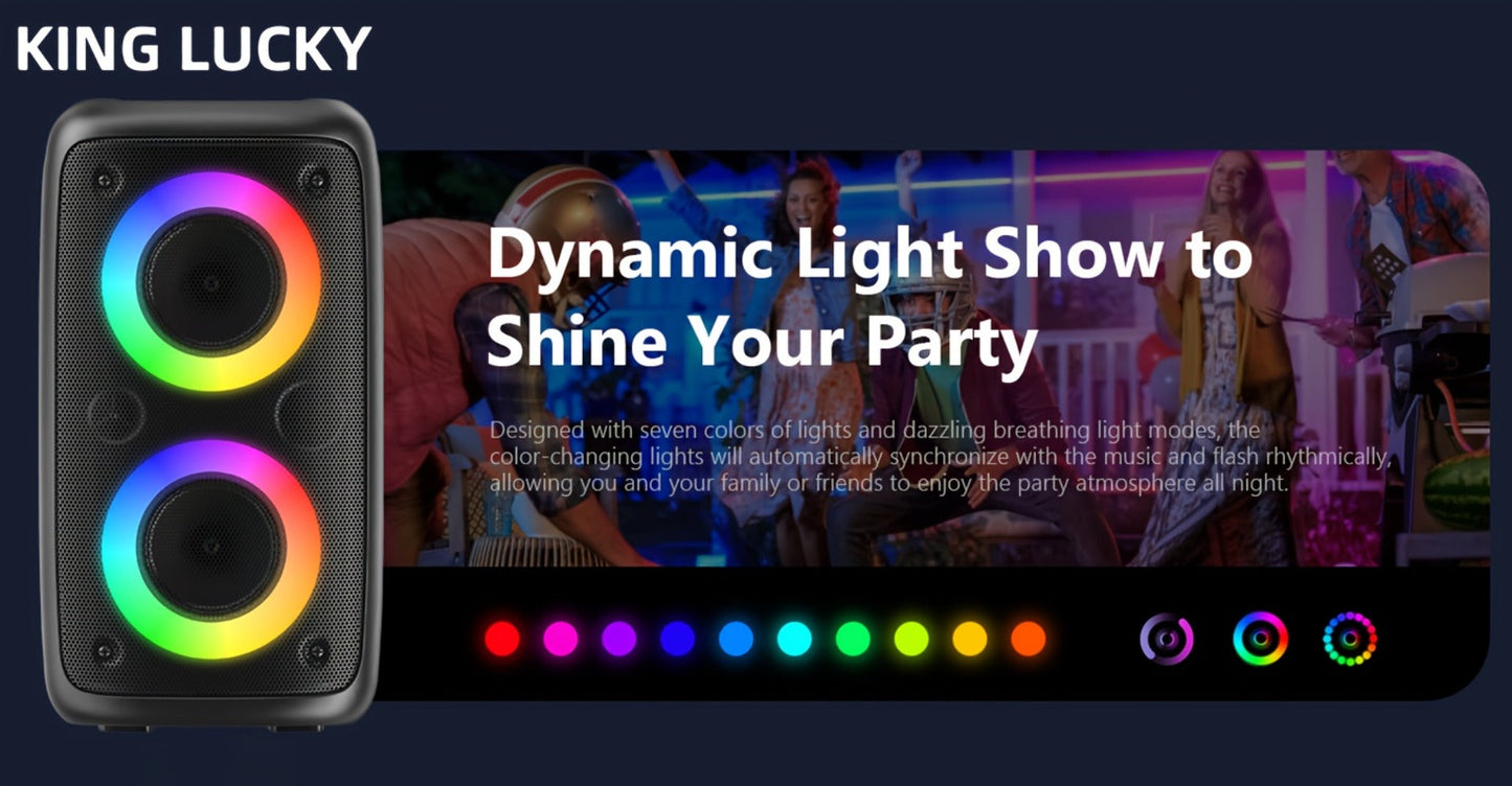 Karaoke Party Speaker with Disco Lights & Microphone Kinglucky, Portable Bluetooth Subwoofer Speaker for Outdoor Events Family Singing, TWS Stereo Pairing, TF/AUX/USB, Wireless Speaker for Parties Backyard Celebrations