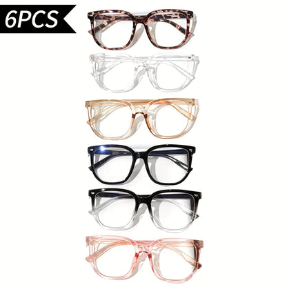 Rectangular Blue Light Glasses Six-Pair Set with Clear Lenses and A1 or A2 Assorted Frame Collections