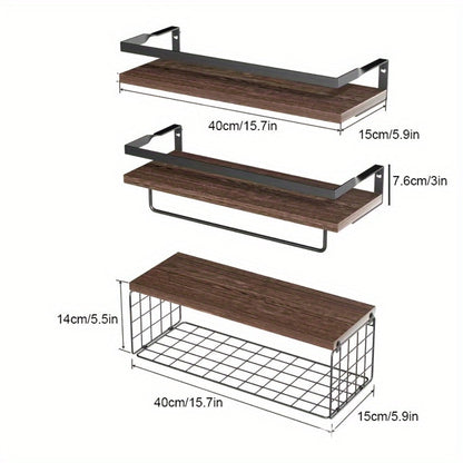 Rustic Wall-Mounted Shelf Sets in Two- or Four-Piece Configurations with Wood Platforms and Black Metal Storage Racks