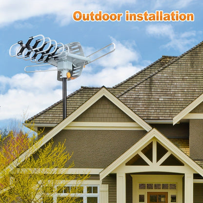 Amplified Outdoor TV Antenna 150 Mile Range, Motorized 360° Rotation, UHF VHF 4K 1080P, Wireless Remote