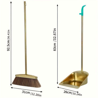 Golden Broom and Dustpan Set with Sectioned Long Handle, Wide Head and Broom-Only or Two-Piece Checkout Options