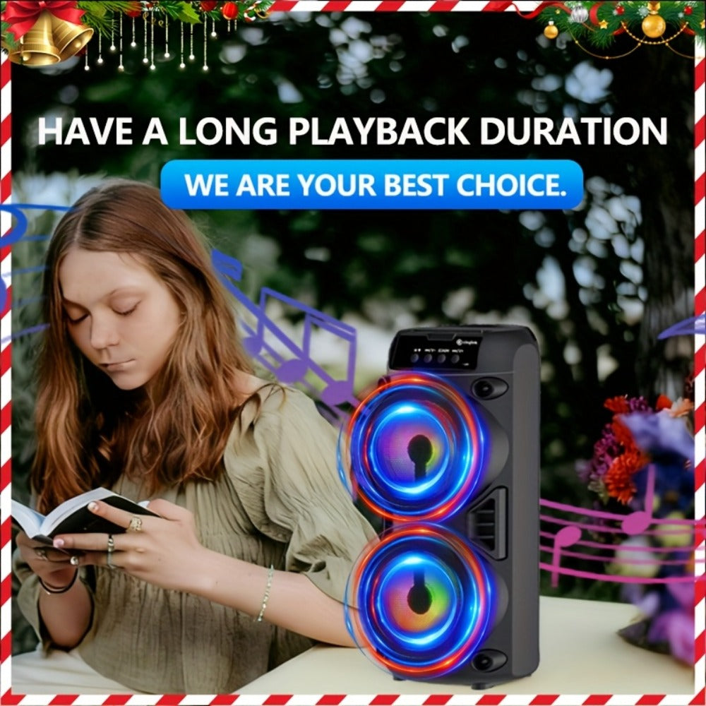 10 Inch Portable Bluetooth Speaker with RGB LED Lights & FM Radio - Heavy Bass Dual Drivers, USB Charging, Outdoor Camping Speaker, Holiday Gift for Family Friends